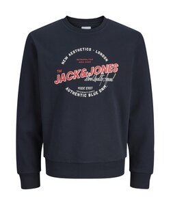 Jack & Jones Heren Trui JJELOGO Sweatshirt Logo Print Donkerblauw