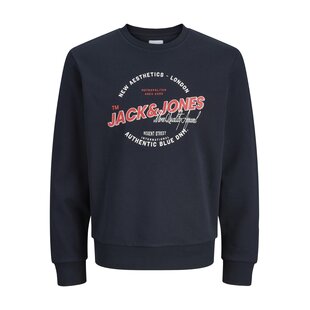 Jack & Jones Heren Trui JJELOGO Sweatshirt Logo Print Donkerblauw