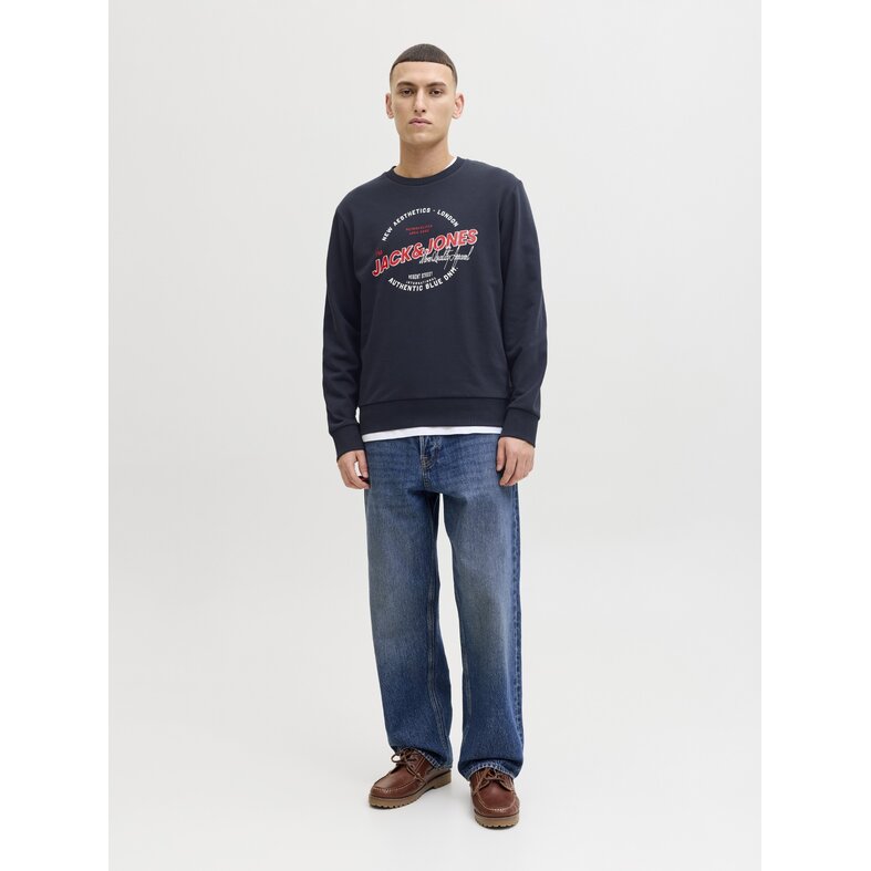 Jack & Jones Jack & Jones Heren Trui JJELOGO Sweatshirt Logo Print Donkerblauw
