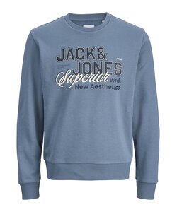 Jack & Jones Men's Sweater JJELOGO Sweatshirt Logo Print Blue