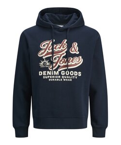 Jack & Jones Heren Hoodie JJELOGO Logo Print Donkerblauw
