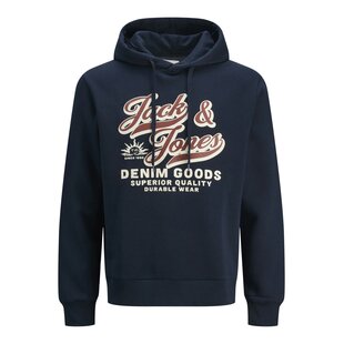 Jack & Jones Men's Hoodie JJELOGO Logo Print Dark Blue
