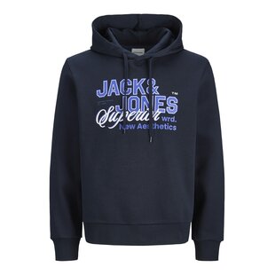 Jack & Jones Men's Hoodie JJELOGO Logo Print Dark Blue