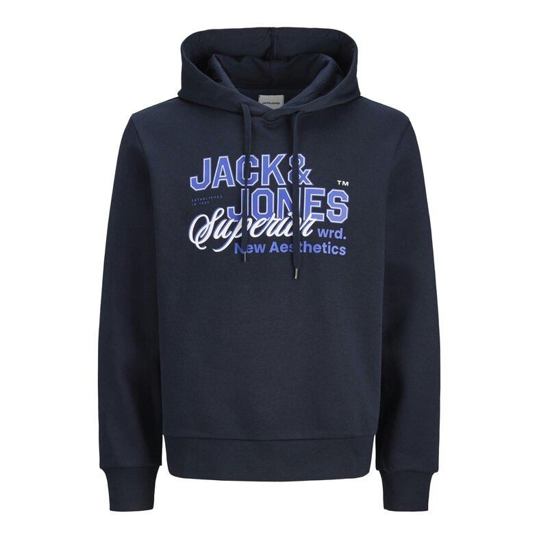 Jack & Jones Jack & Jones Heren Hoodie JJELOGO Logo Print Donkerblauw