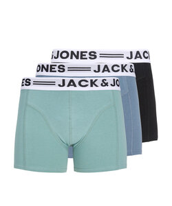 Jack & Jones Heren Boxershorts Trunks SENSE 3-Pack Effen Turquoise/Blauw/Zwart