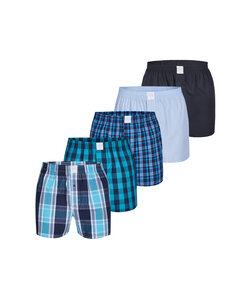 MG-1 Wijde Boxershorts Heren Geweven Katoen 5-Pack Blauw/Zwart