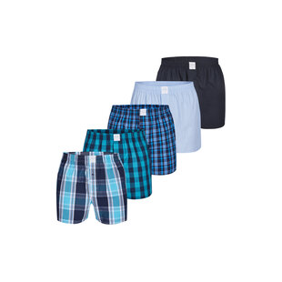 MG-1 Wijde Boxershorts Heren Geweven Katoen 5-Pack Blauw/Zwart