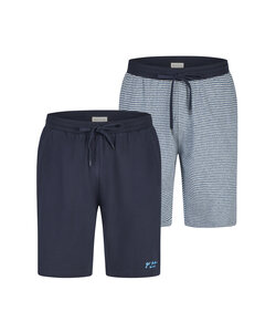 Phil & Co Heren Korte Pyjamabroeken 2-Pack Donkerblauw/Grijs Gestreept