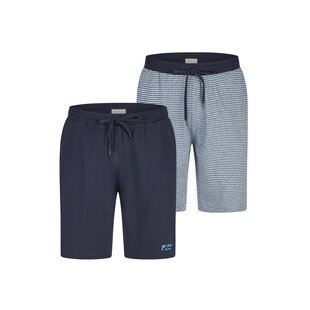 Phil & Co Heren Korte Pyjamabroeken 2-Pack Donkerblauw/Grijs Gestreept