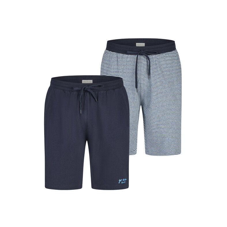 Phil & Co Phil & Co Heren Korte Pyjamabroeken 2-Pack Donkerblauw/Grijs Gestreept