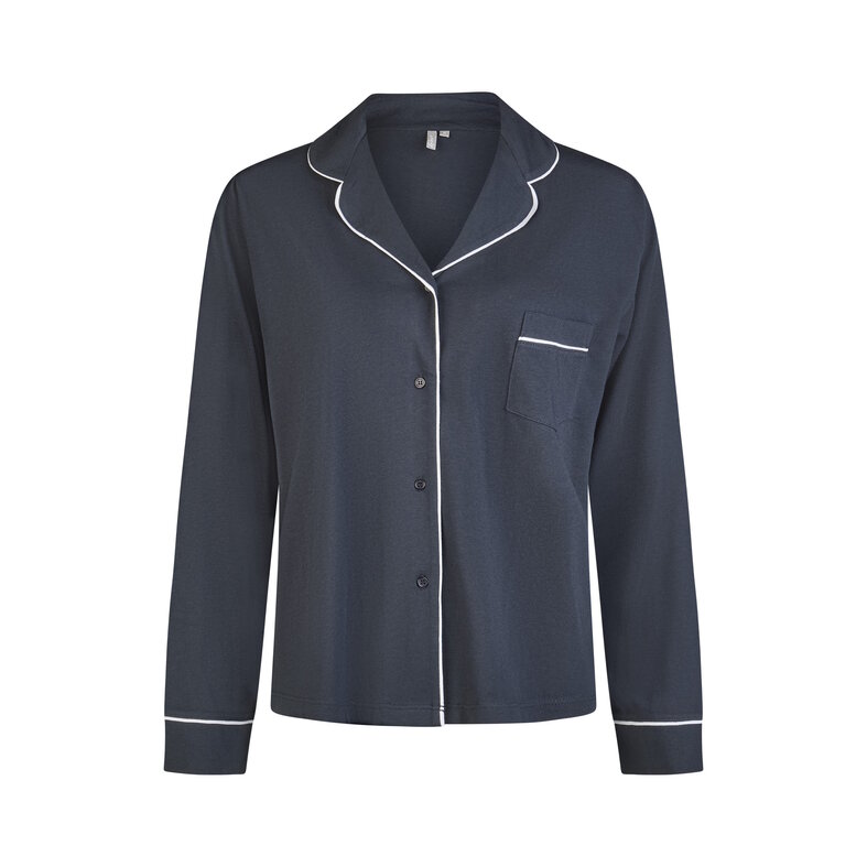 By Louise By Louise Ladies Pyjama Set Long Modal With Button Closure Dark Blue