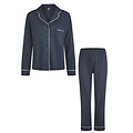 By Louise By Louise Dames Pyjama Set Lang Modal Met Knoopsluiting Donkerblauw