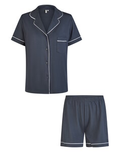 By Louise Dames Korte Pyjama Set Modal Shortama Met Knoopsluiting Donkerblauw
