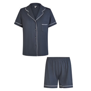 By Louise Ladies Short Pajama Set Modal Shortama With Button Closure Dark Blue