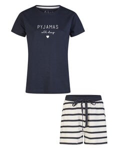 By Louise Dames Korte Pyjama Set Shortama Donkerblauw/Wit Gestreept