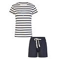 By Louise By Louise Dames Korte Pyjama Set Shortama Wit/Donkerblauw Gestreept