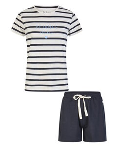 By Louise Dames Korte Pyjama Set Shortama Wit/Donkerblauw Gestreept