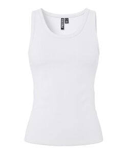 PIECES Dames Tanktop Rib PCMAY Ronde Hals Effen Wit