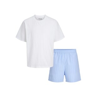 Jack & Jones Heren Korte Shortama Pyjamaset JACFLORENCE Wit/Lichtblauw
