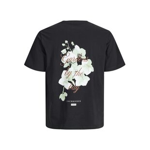 Jack & Jones Heren Backprint T-Shirt JJBALI Gebloemd Zwart