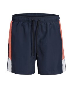 JJ REBEL Men's Swim Short JREBBENJAMIN Colorblock Dark Blue/Hot Coral/White