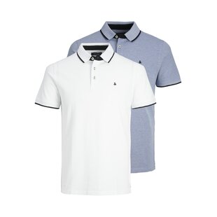 Jack & Jones Heren Polo JJEPAULOS 2-Pack Effen Wit/Blauw