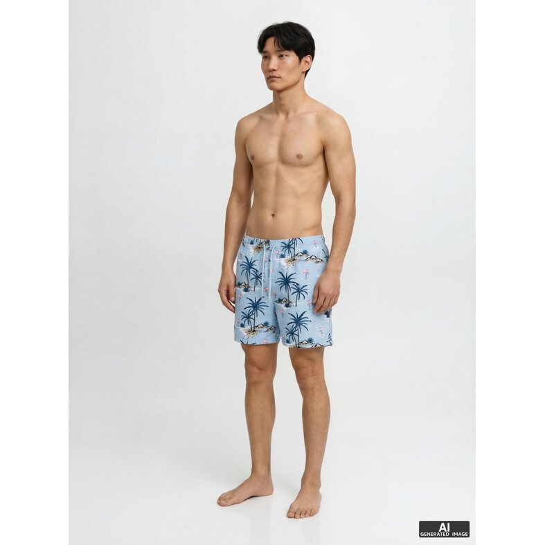 Jack & Jones Jack & Jones Men's Swim Short JPSTMAUI VIBES Light Blue Flamingo/Palm Print