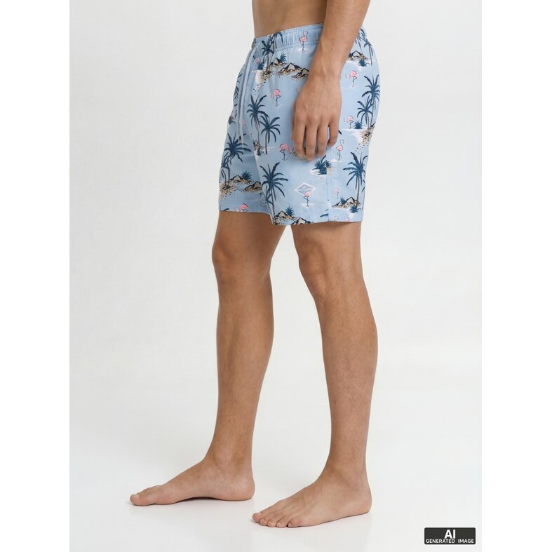 Jack & Jones Jack & Jones Men's Swim Short JPSTMAUI VIBES Light Blue Flamingo/Palm Print