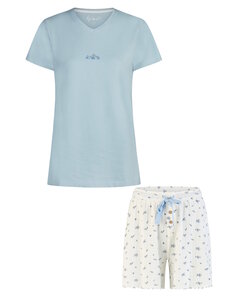 By Louise Dames Korte Pyjama Set Shortama Lichtblauw/Wit Gebloemd