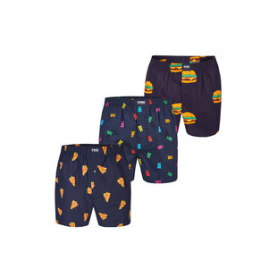 Happy Shorts X Heren Wijde Boxershort Met Binnenbroek Pizza/Gummibeer/Hamburger Print 3-Pack