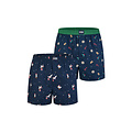 Happy Shorts Happy Shorts Heren Wijde Boxershorts Kerst Print 2-Pack Navy/Groen