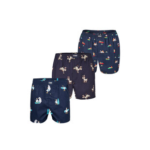 Happy Shorts X Heren Wijde Boxershort Met Binnenbroek Surfende Zeemeeuw/Ezel/Luiaard Print 3-Pack