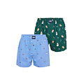 Happy Shorts Happy Shorts Men's Wide Boxer Shorts Christmas Print 2-Pack Light Blue/Green