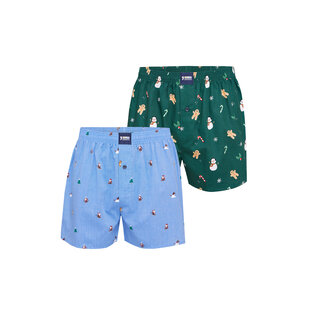 Happy Shorts Men's Wide Boxer Shorts Christmas Print 2-Pack Light Blue/Green