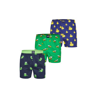Happy Shorts X Men's Wide Boxer Shorts With Inner Briefs Frog/End/Bee Print 3-Pack