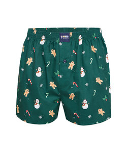 Happy Shorts Wide Christmas Boxer Shorts Men's Snowman + Gingerbread Green