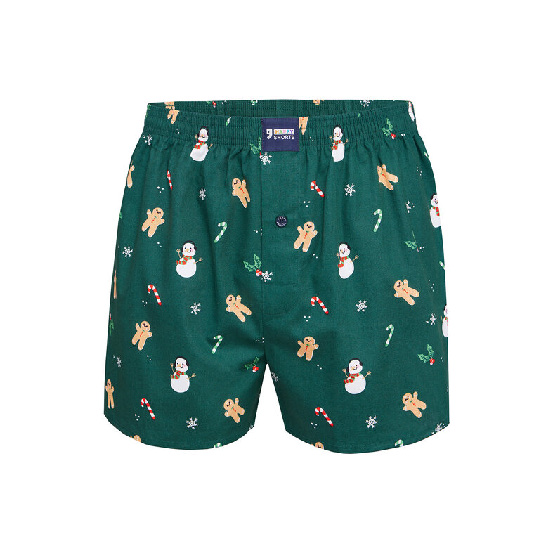 Happy Shorts Happy Shorts Wijde Kerst Boxershort Heren Sneeuwpop + Gingerbread Groen