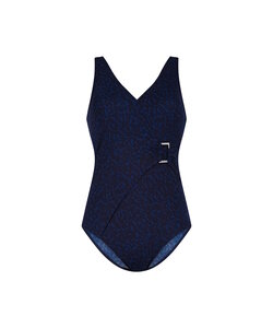 Ten Cate Dames Badpak Soft Cup Buckle V-Hals Donkerblauw Dierenprint