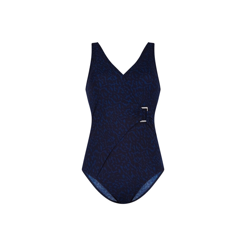Ten Cate Ten Cate Ladies Swimsuit Soft Cup Buckle V-Neck Dark Blue Animal Print