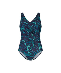Ten Cate Ladies Correcting Swimsuit Soft Cup Dark Blue Leaf Print