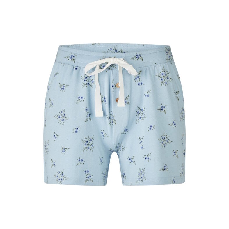 By Louise By Louise Dames Korte Pyjama Set Shortama Wit/Lichtblauw Gebloemd