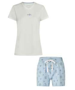 By Louise Dames Korte Pyjama Set Shortama Wit/Lichtblauw Gebloemd