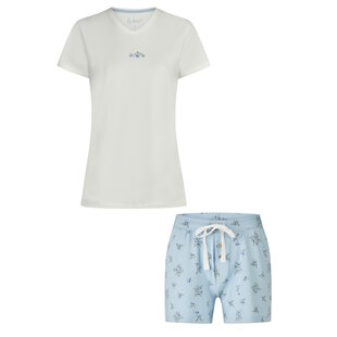 By Louise Dames Korte Pyjama Set Shortama Wit/Lichtblauw Gebloemd
