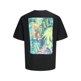 Jack & Jones Heren Backprint T-Shirt JORMONTAUK Gebloemd Zwart/Multicolor
