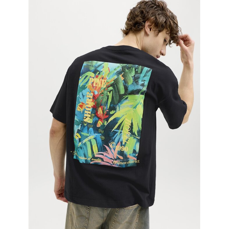 Jack & Jones Jack & Jones Heren Backprint T-Shirt JORMONTAUK Gebloemd Zwart/Multicolor