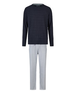 Phil & Co Heren Lange Pyjama Set Donkerblauw/Grijs Gestreept