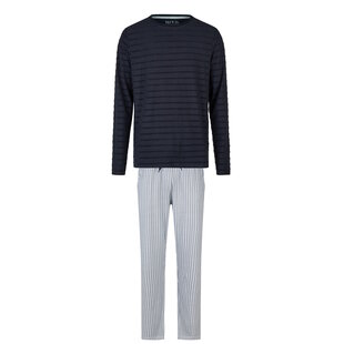 Phil & Co Heren Lange Pyjama Set Donkerblauw/Grijs Gestreept
