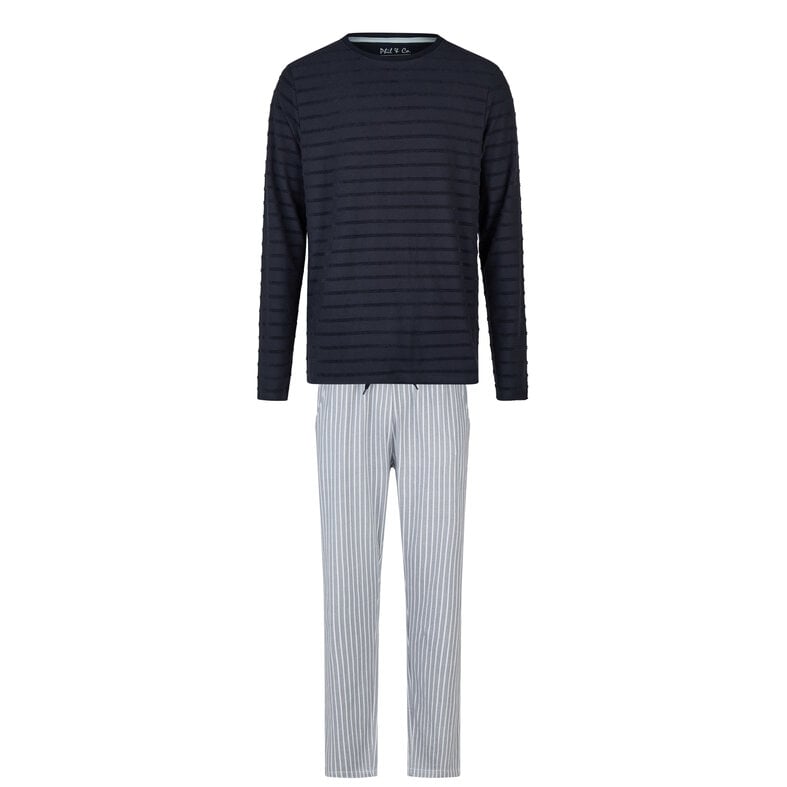 Phil & Co Phil & Co Men's Long Pyjama Set Dark Blue/Gray Striped