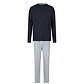Phil & Co Phil & Co Heren Lange Pyjama Set Donkerblauw/Grijs Gestreept