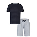 Phil & Co Phil & Co Heren Shortama Korte Pyjama Set Donkerblauw/Grijs Gestreept